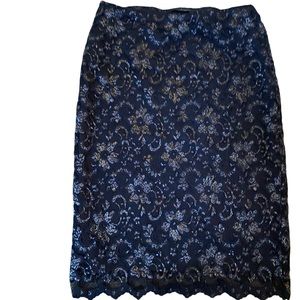 Moda international lace sparkle navy pencil skirt